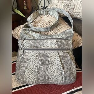 Travelon Snake Skin Print Crossbody Travel Purse Bag Unzip to Expand, EUC